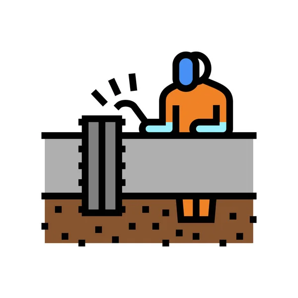 Trabajador soldadura tubería construcción color icono vector ilustración — Archivo Imágenes Vectoriales
