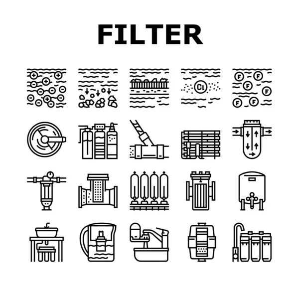 Wasserfilter-Ausrüstung Sammlung Symbole Set Vektor — Stockvektor