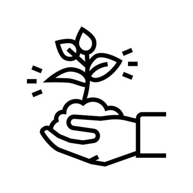 Tarım işçisi çizgisi ikon çizimi tutan doğa toprağı