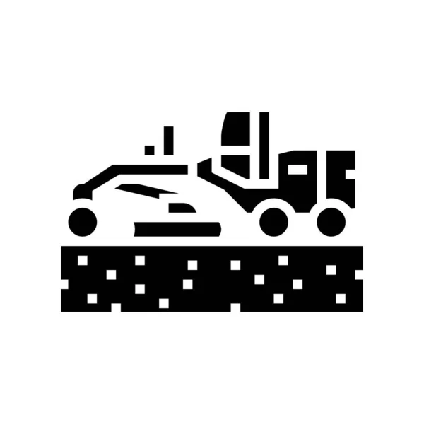 Tractor preparar el espacio para la construcción de tuberías icono glifo vector ilustración — Archivo Imágenes Vectoriales