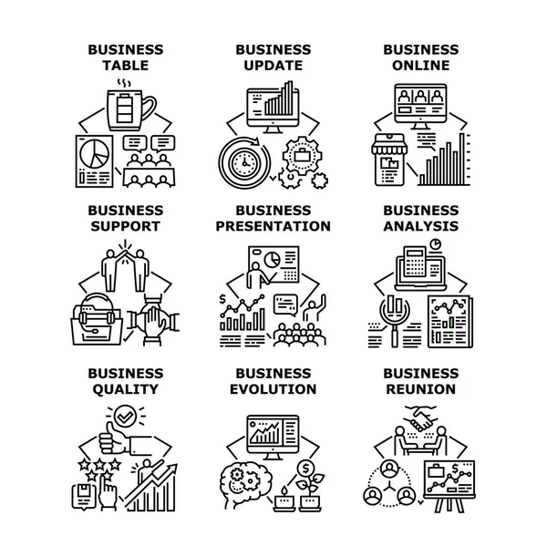 Ilustrações de vetor de ícones de conjunto de evolução de negócios —  Vetores de Stock