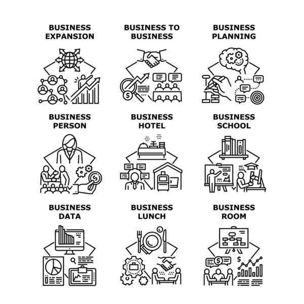 Business School Set ícones Vector Ilustrações —  Vetores de Stock