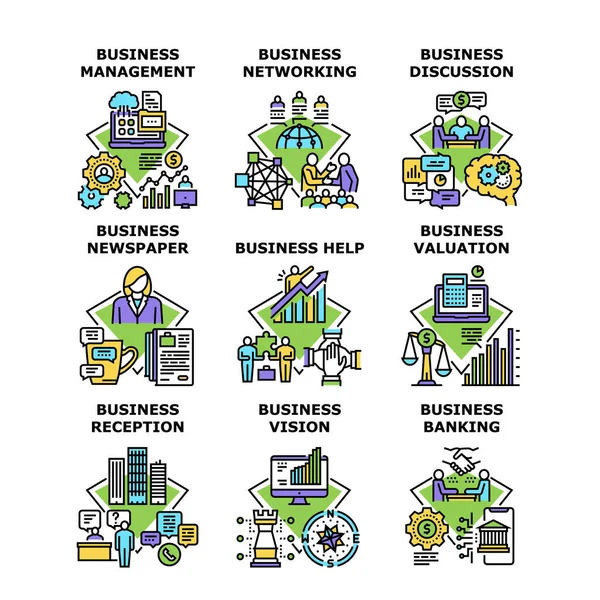 Business Visie Set Pictogrammen Vector Illustraties — Stockvector