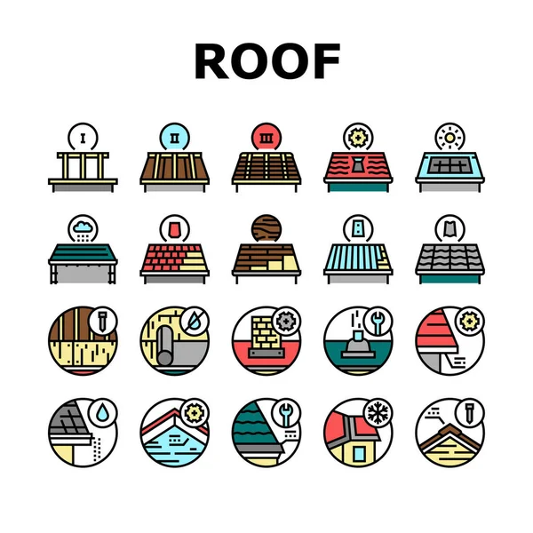 Roof Replacement Job Collection Icons Set Vector — Stock Vector