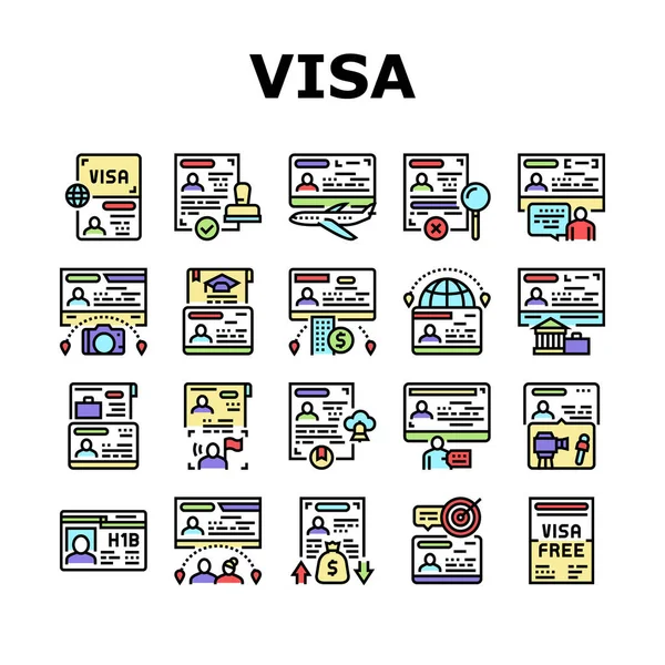 Visado para viajar colección iconos conjunto de vectores — Vector de stock