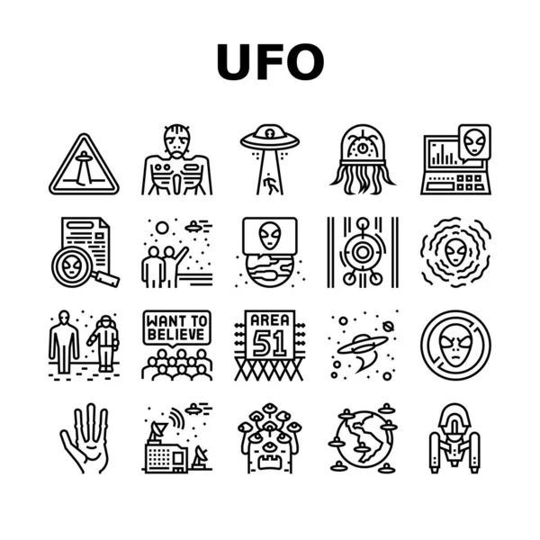 Ufo gast bezoek collectie Pictogrammen set Vector — Stockvector