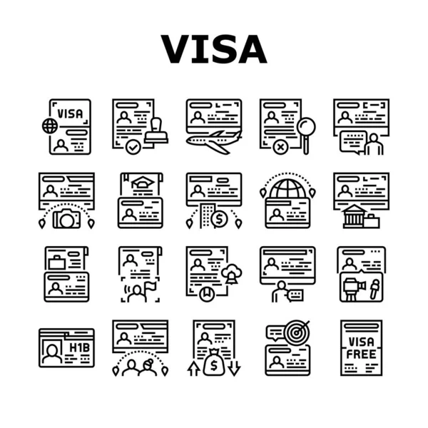 Visado para viajar colección iconos conjunto de vectores — Vector de stock