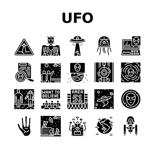 Ufo Convidado Visitando Coleção Ícones Set Vector —  Vetores de Stock