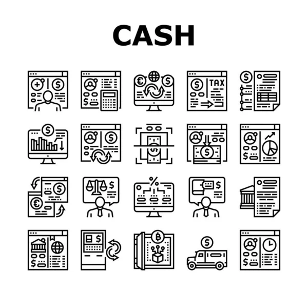 Vector de conjunto de iconos de colección de banco de servicios de efectivo — Archivo Imágenes Vectoriales