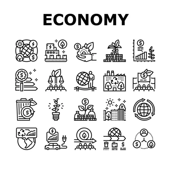 Verde Economía Industria Colección Iconos Set Vector — Archivo Imágenes Vectoriales