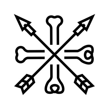 kemik ve oklar boho çizgi ikon vektör çizimi