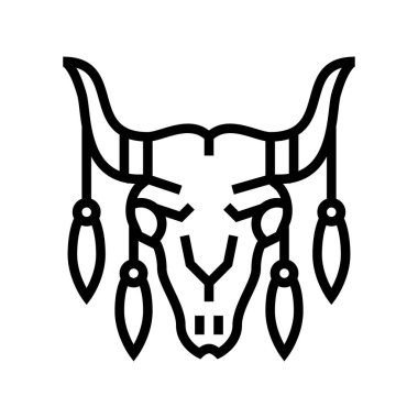 Boho dekorasyon çizgisi ikon vektör illüstrasyonlu hayvan kafatası