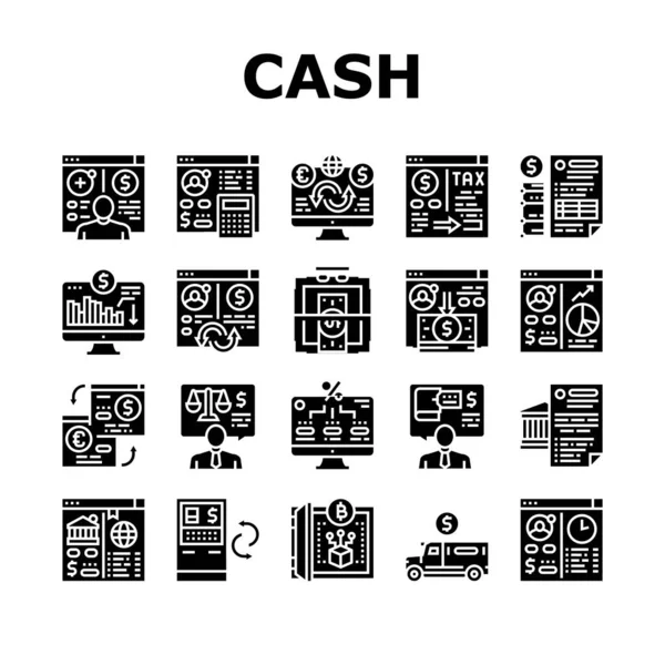 Vector de conjunto de iconos de colección de banco de servicios de efectivo — Archivo Imágenes Vectoriales