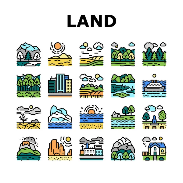 Land Scape Natuurcollectie Pictogrammen Set Vector — Stockvector