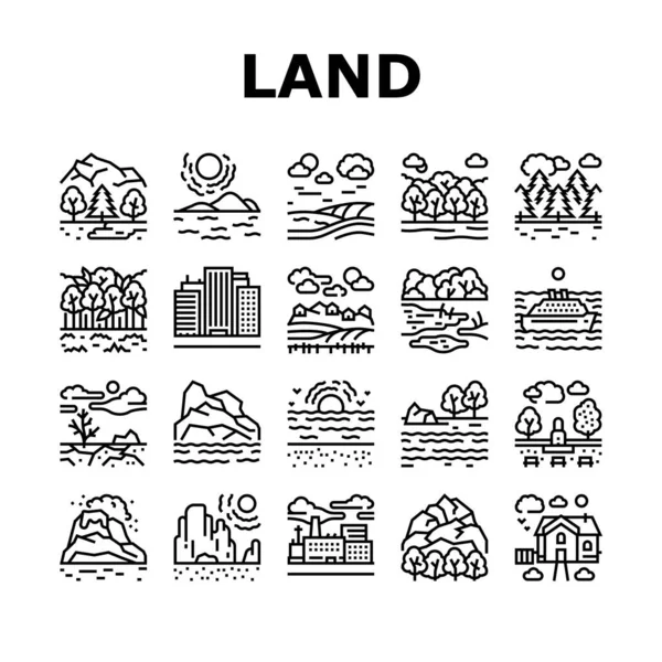 Land Scape Natuurcollectie Pictogrammen Set Vector — Stockvector