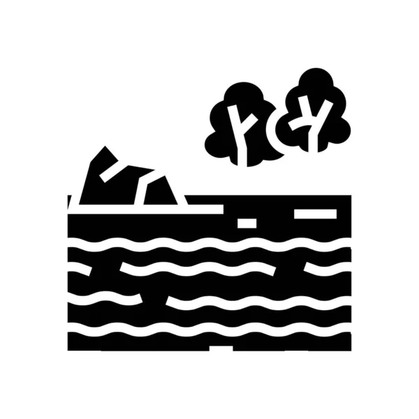 河流景观象形文字图标矢量插图 — 图库矢量图片