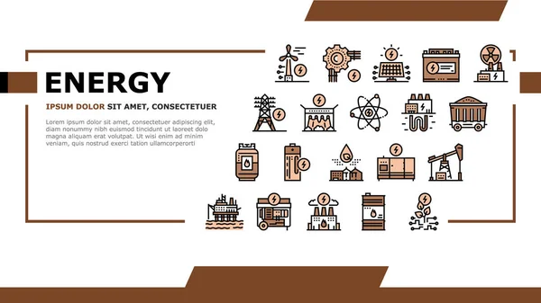 Energía Electricidad y combustible Potencia Aterrizaje Encabezado Vector — Vector de stock