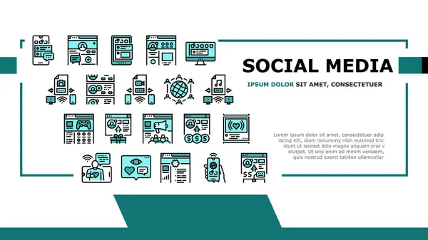 Internet Social Media Landing Header Vector —  Vetores de Stock