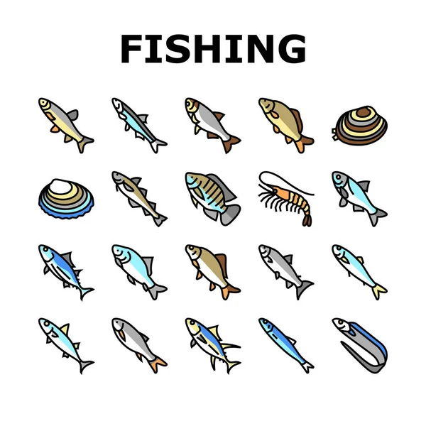 Commercial Fishing Aquaculture Icons Set Vector — Stock Vector