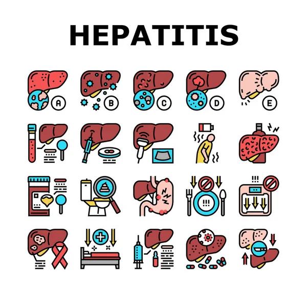 Zapalenie wątroby Problemy zdrowotne ikony zestaw wektor — Wektor stockowy