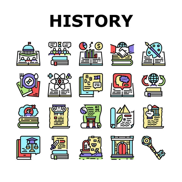 Geschiedenis Leer Educatieve Les Iconen Set Vector — Stockvector