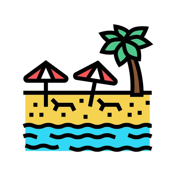 海滩沙滩度假胜地彩色图标矢量插图 — 图库矢量图片