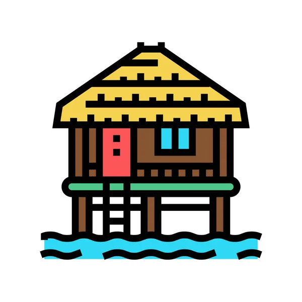 Bungalow edifício na cor da água ícone vetor ilustração — Vetor de Stock