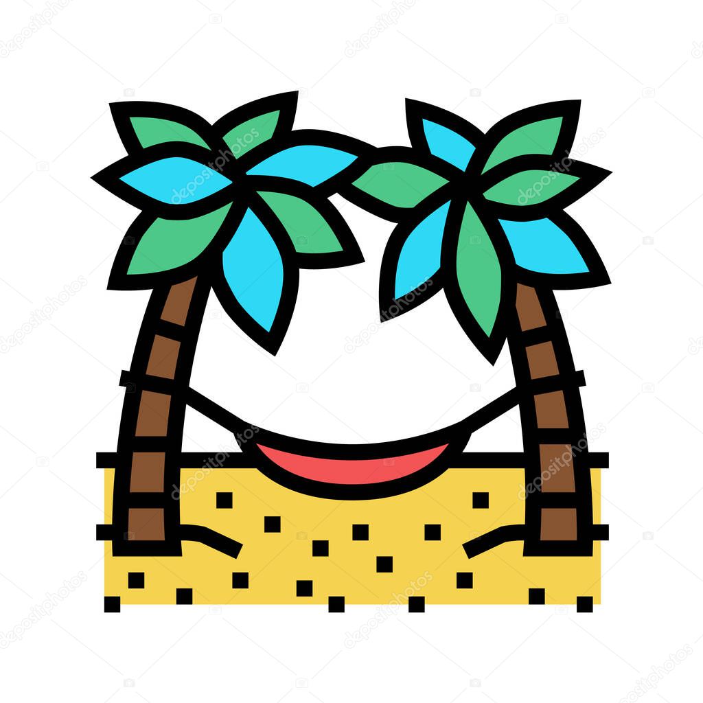 hammock between palm trees color icon vector illustration