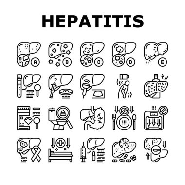 Hepatit Karaciğer Sağlık Sorunu Simgeleri Vektörü Ayarladı