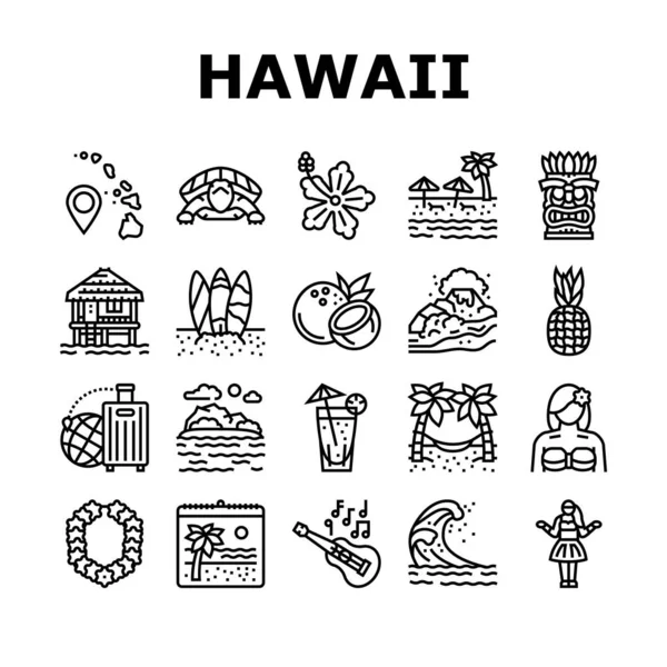 Hawaii Island Vacation Resort Icons Set Vektor — Stockvektor