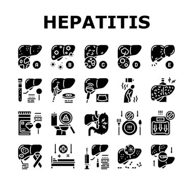 Hepatit Karaciğer Sağlık Sorunu Simgeleri Vektörü Ayarladı