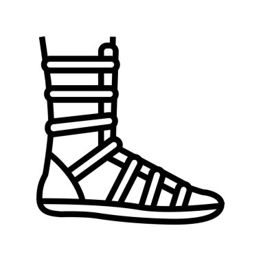 Savaşçı ayakkabısı antik Roma çizgisi ikon vektörü. Savaşçı ayakkabısı antik Roma işareti. izole edilmiş çizgi simgesi siyah illüstrasyon