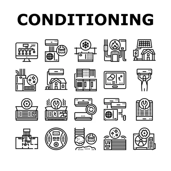 Conditioning System Electronics Icons Ορισμός Διάνυσμα Υπηρεσία Επισκευής Και Καθαρισμού — Διανυσματικό Αρχείο