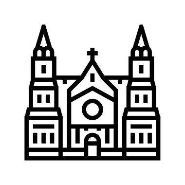 Katedral yapı çizgisi ikon vektörü. Katedral binası tabelası. izole edilmiş çizgi simgesi siyah illüstrasyon