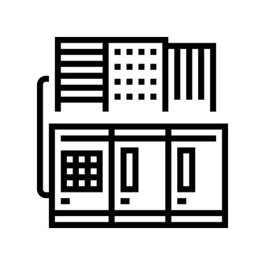 Ticari ya da endüstriyel koşullandırma sistemi ikon vektörü. Ticari ya da endüstriyel koşullandırma sistemi işareti. izole edilmiş çizgi simgesi siyah illüstrasyon