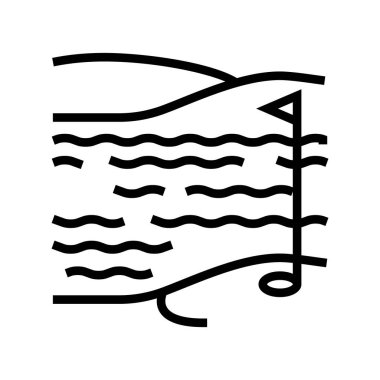 Göl ve saha golf sahası ikon vektörü. Göl ve saha golf sahası tabelası. izole edilmiş çizgi simgesi siyah illüstrasyon