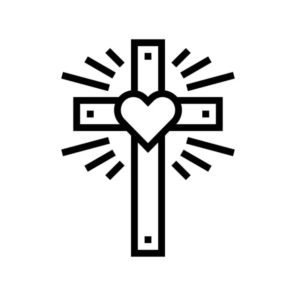 信仰基督教线图标向量 信仰基督教的标志 孤立的等高线符号黑色插图 — 图库矢量图片