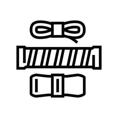 Tenis aksesuar çizgisi ikon vektörünü kavrıyor. Tenis aksesuarı tabelasının üzerinde. izole edilmiş çizgi simgesi siyah illüstrasyon