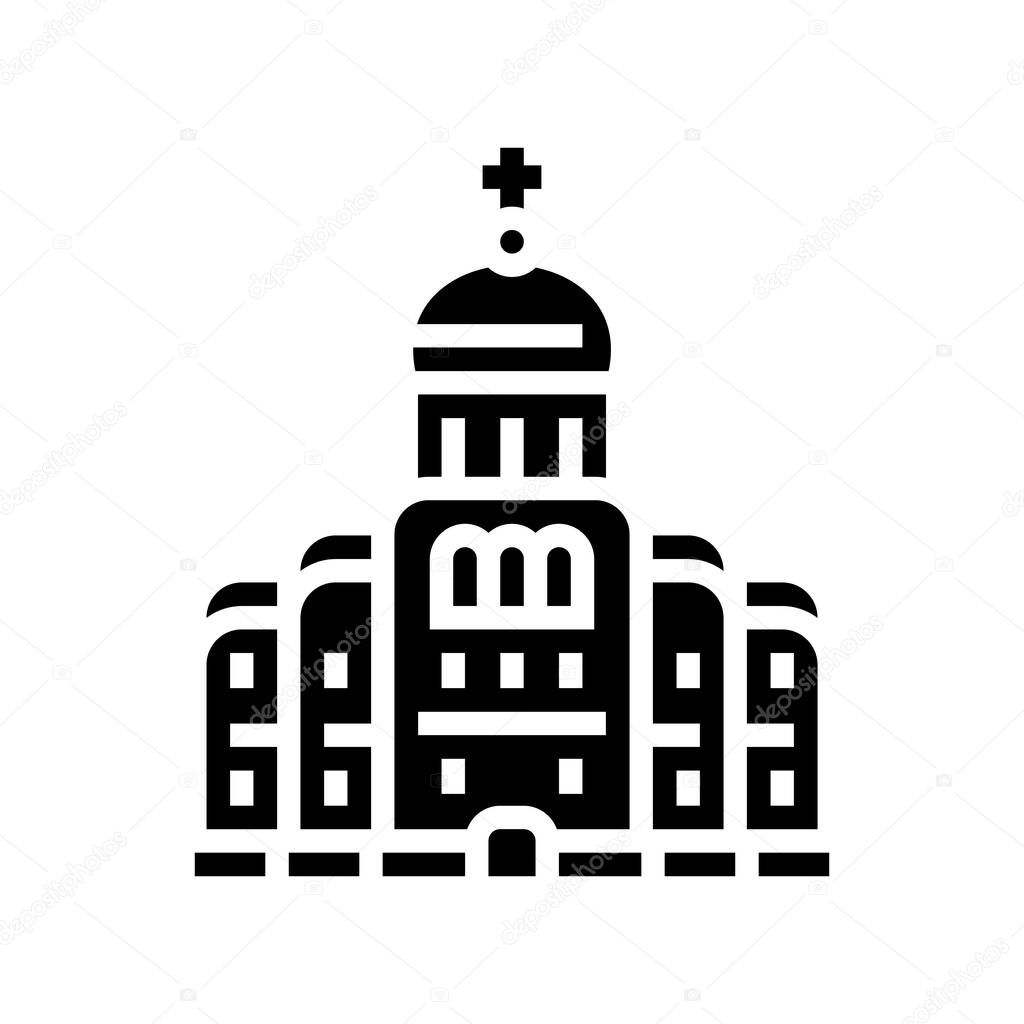 iglesia o monasterio cristiano edificio glifo icono vector. iglesia o ...