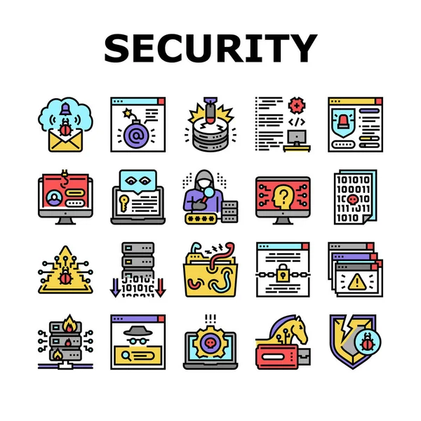 Vector de conjunto de iconos de tecnología de sistema de seguridad cibernética — Vector de stock
