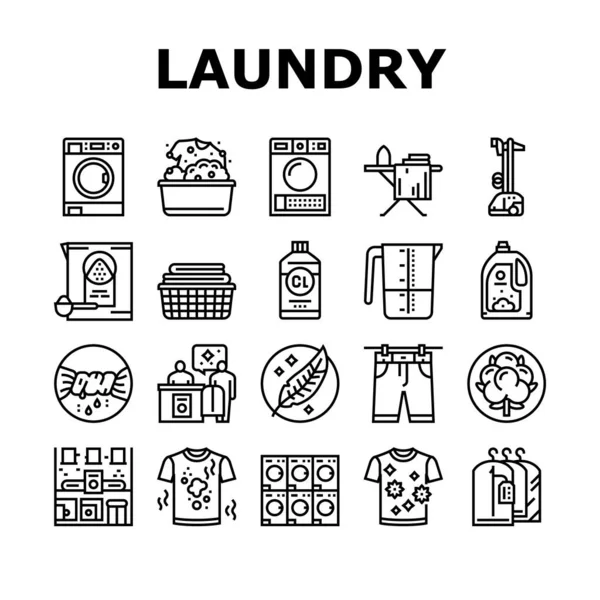 Wäscheservice Wäsche waschen Icons Set Vector — Stockvektor