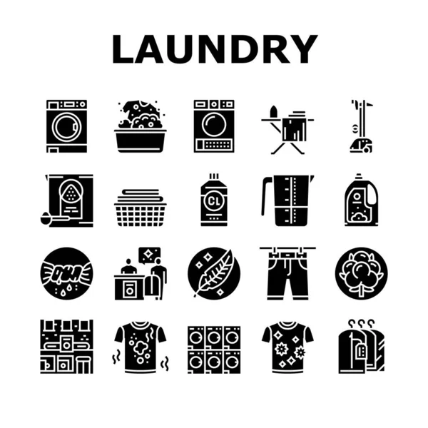 Service de blanchisserie Vêtements de lavage Icônes Set vecteur — Image vectorielle