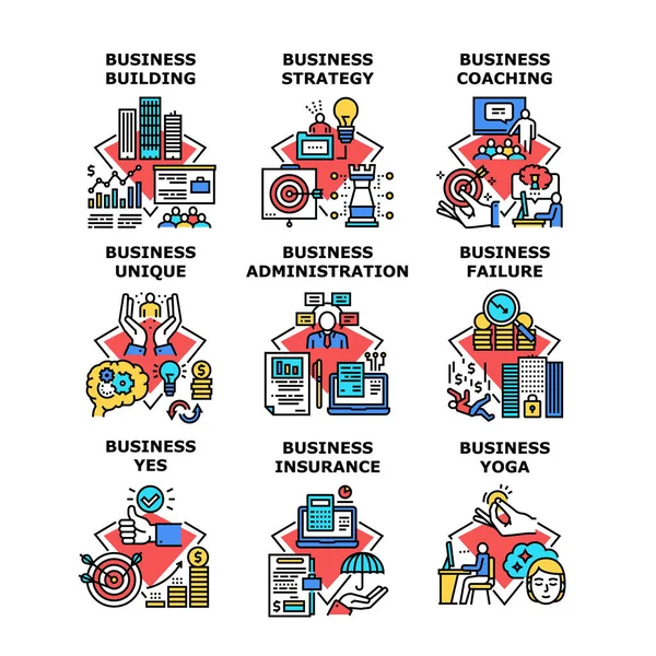 Iconos de conjunto de estrategia empresarial Ilustraciones vectoriales — Vector de stock