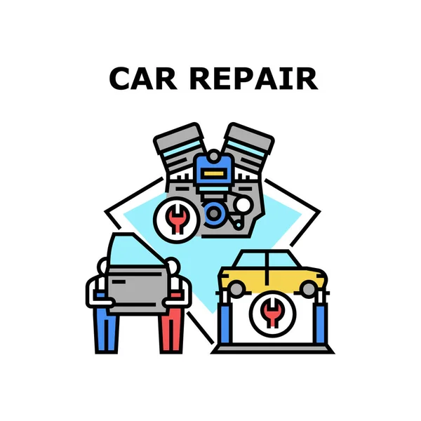 Carro Reparação Serviço Conceito Ilustração Cor — Vetor de Stock