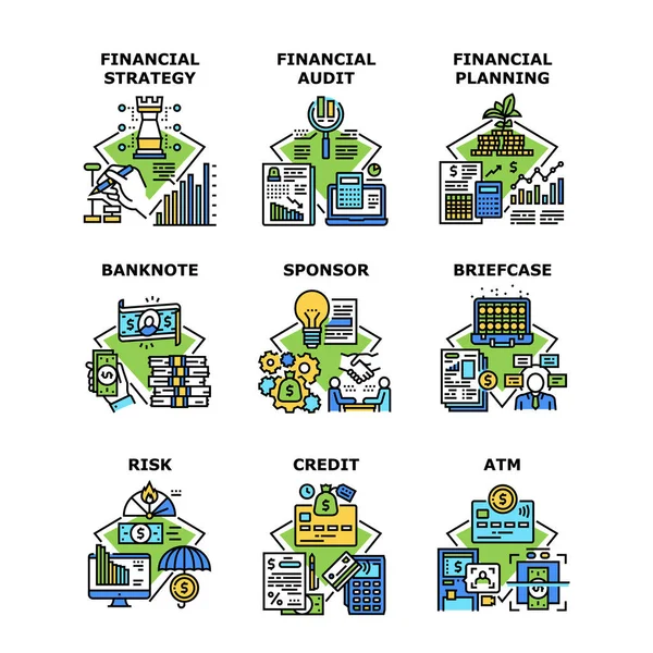 Finanzstrategie setzt Icons Vektor Illustrationen — Stockvektor