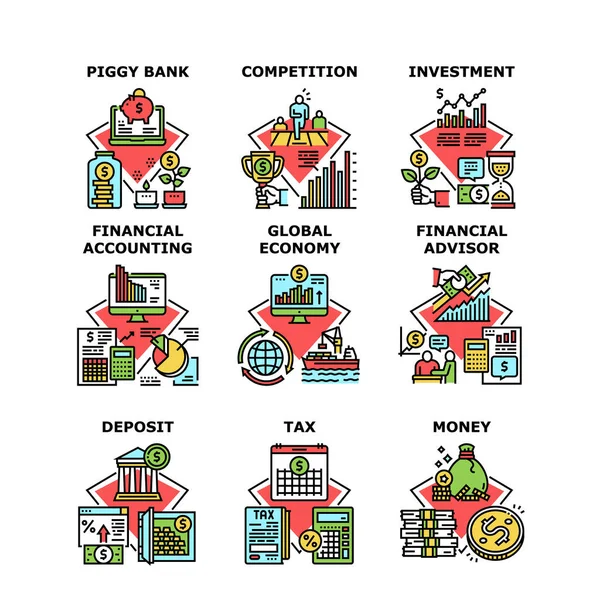 Financiële adviseur Set Pictogrammen Vector Illustraties — Stockvector