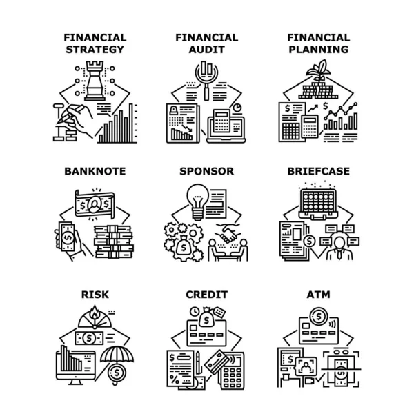 Strategia finanziaria Set icone vettoriali Illustrazioni — Vettoriale Stock