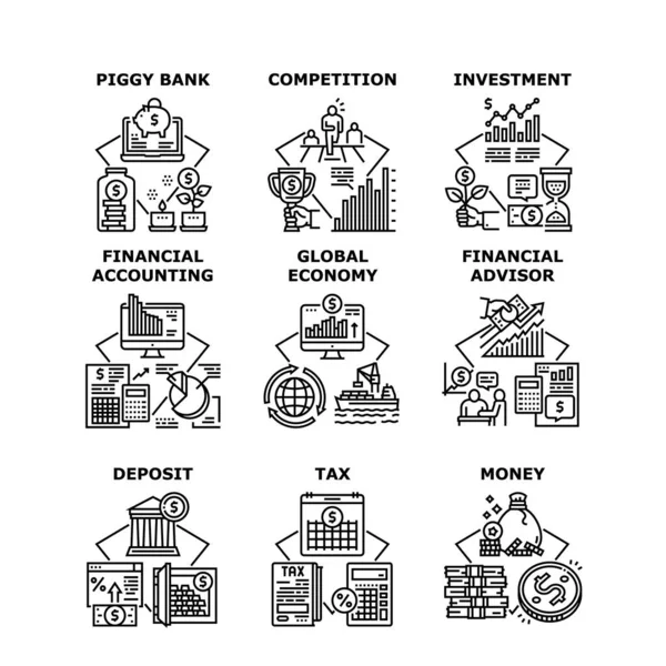 Conjunto de conselheiros financeiros Ícones Ilustrações vetoriais — Vetor de Stock