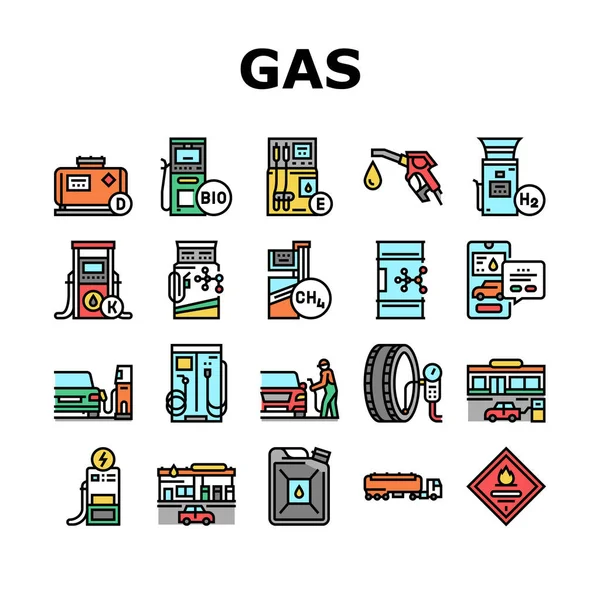 Distributore di benzina Apparecchiature di rifornimento Icone Set Vector — Vettoriale Stock