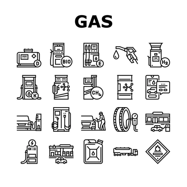 Equipo de repostaje de gasolinera Iconos Set Vector — Vector de stock